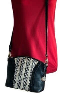 Brahmin Vivian Saint Tropez Crossbody Black Croc Embossed Leather Woven Detail